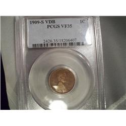 1909-S VDB Bronze Lincoln Wheat Cent PCGS XF35