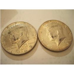 2 Kennedy Silver Half Dollars, 1969, 1965