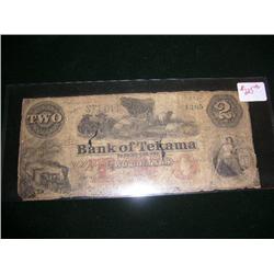 Extremely Old Two Dollar Bank of Tekama Bill