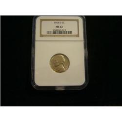 1954-D MS62 Nickel NGC Graded