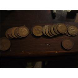 22 Brittish One Penny Coins 1940's-1960's
