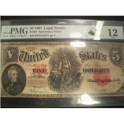 1907 $5 "Woodchopper" Legal Tender, Graded F12
