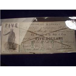 RARE 1862 $5 Civil War Military Service Treasury Warrant