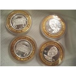 4 Silver Center & Brass $10 Casino Tokens