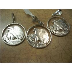 3 Silver Walking Half Dollar Pendants, Carved by a Silversmith