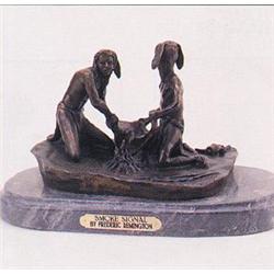 Smoke Signal (medium) Bronze Sculpture by Frederic Remington. 7"H x 9"L x 4"W