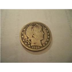 1908 Silver Barber Quarter
