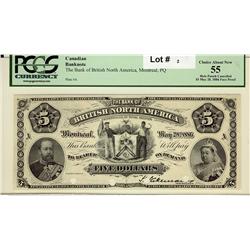 The Bank of British North America 1886 $5 Face Proof CH-55-22-02P. PCGS AU55.