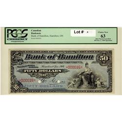 The Bank of Hamilton, 1904 $50 #000016, CH-345-18-08s, PCGS CH UNC63.