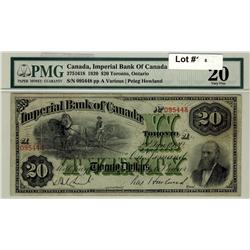 The Imperial Bank of Canada, 1920 $20 #095443, CH-375-16-18, PMG VF20.  Scarce this nice.