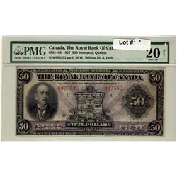 The Royal Bank of Canada, 1927 $50 #002552, CH-630-14-16, PMG VF20 Net.  Designated with tear repair