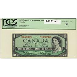 1954 $1 mod.repl. BC-37bA *D/O 0502326 PCGS 58