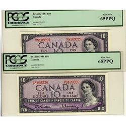 1954 $10 BC-40b #HT8109220/221 PCGS Gem UNC65 PPQ.  Lot of 2 consecutive notes.