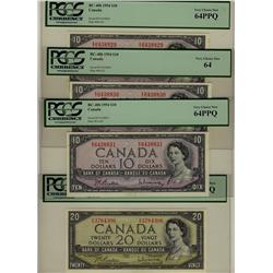 1954 $10 BC-40b #EV6438829/830/831  & $20 BC-41b #BW3784306 PCGS Choice UNC64 PPQ.  Lot of 4 consecu