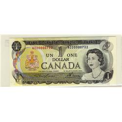 Low Serial Number 1973 $1 BC-46a #ACD0000732.  Choice UNC.