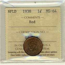 NFLD 1938 1¢ ICCS MS64 Red