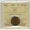 Image 1 : NFLD 1938 1¢ ICCS MS64 Red