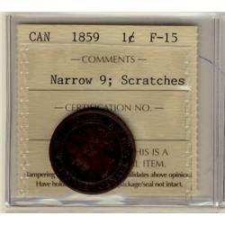 1859 N9 1¢ ICCS F15 Scratches