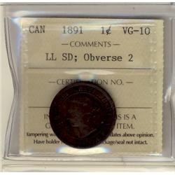 1891 LL SD Obv 2 1¢ ICCS VG10