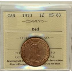 1910 1¢ ICCS MS63 Red