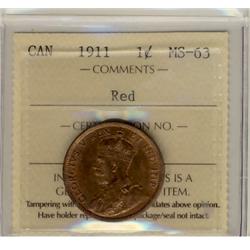 1911 1¢ ICCS MS63 Red