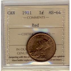 1911 1¢ ICCS MS64 Red