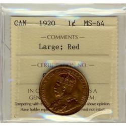 1920 Large 1¢ ICCS MS64 Red