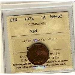 1932 1¢ ICCS MS63 Red