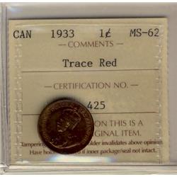 1933 1¢ ICCS MS62 Trace Red