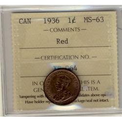 1936 1¢ ICCS MS63 Red