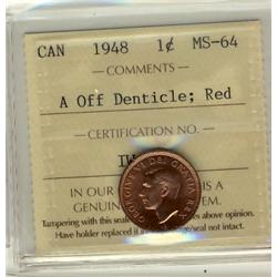 1948 A Off Denticle 1¢ ICCS MS64 Red
