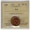 Image 1 : 1951 1¢ ICCS MS65 Red