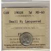 Image 1 : 1902H 5¢ Small H ICCS MS60 Lacquered