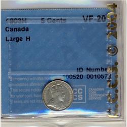 1903H 5¢ Large H ICCS VF20