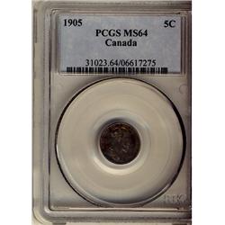1905 5¢ PCGS MS64.  Lustre with toning.