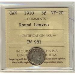 1910 5¢ RL ICCS VF20