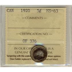 1920 5¢ ICCS MS63