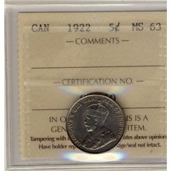 1922 5¢ ICCS MS63