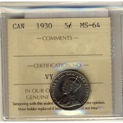 1930 5¢ ICCS MS64.