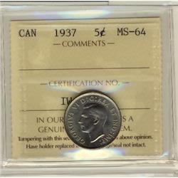 1937 5¢ ICCS MS64