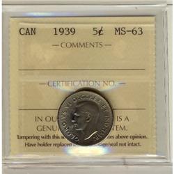 1939 5¢ ICCS MS63