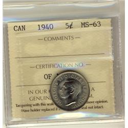 1940 5¢ ICCS MS63.