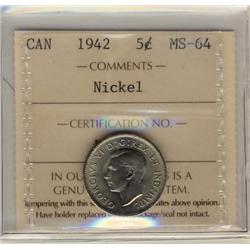 1942 5¢ Nickel ICCS MS64