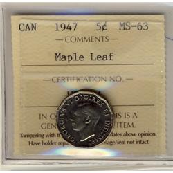 1947 5¢ ML ICCS MS63