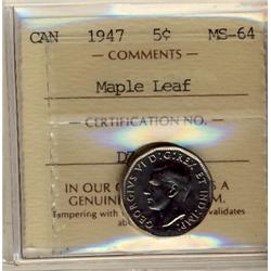 1947 5¢ ML ICCS MS64