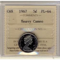 1967 5¢ ICCS PL64 Heavy Cameo