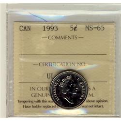 1993 5¢ ICCS MS65.