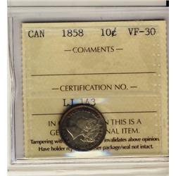 1858 10¢ ICCS VF30