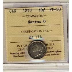 1870 10¢ Narrow O ICCS VF30