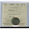 Image 1 : 1880H Obv 1 10¢ ICCS MS64,  Nice purple and bluish tint w/underlying lustre.